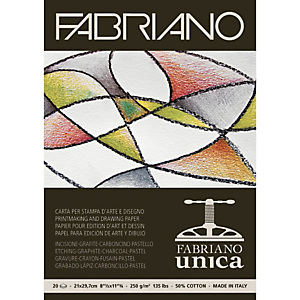 FABRIANO Bloc UNICA. 20 feuilles A4. Papier blanc 250g à base de 50% de coton. Idéal techniques sèches FABRIANO Bloc UNICA. 20 feuilles A4. Papier blanc 250g à base de 50% de coton. Idéal techniques sèches