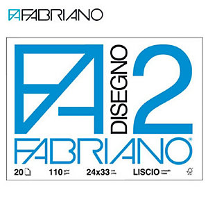 FABRIANO Blocco disegno F2 Liscio, 20 fogli 24 x 33 cm, 110 g/m²