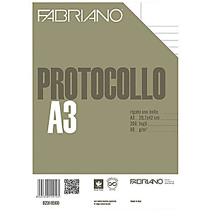 FABRIANO Fogli protocollo con margini, Formato A4 chiuso, Uso bollo, 60 g/m² (confezione 200 fogli)