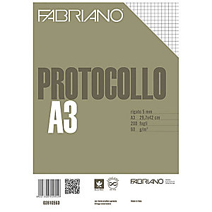 FABRIANO Fogli protocollo senza margini, Formato A4 chiuso, Quadretti 5 mm, 60 g/m² (confezione 200 fogli)