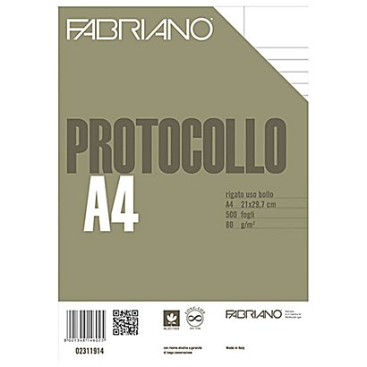 FABRIANO Fogli protocollo uso bollo con margini per stampanti laser e ink-jet, A4, 80 g/m², Bianco (risma 500 fogli)