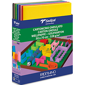 FABRIANO Lot de 100 feuilles de carton ondulé 328g, dimensions 50 x 70 cm, 15 coloris assortis FABRIANO Lot de 100 feuilles de carton ondulé 328g, dimensions 50 x 70 cm, 15 coloris assortis