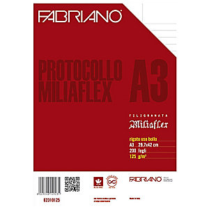 FABRIANO Miliaflex Fogli protocollo con margini, Formato A4 chiuso, Uso notarile, 125 g/m² (confezione 200 fogli)