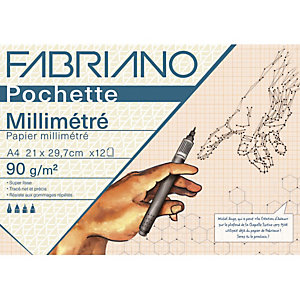FABRIANO Pochette scolaire de 12 feuilles de papier millimétré 72 g A4