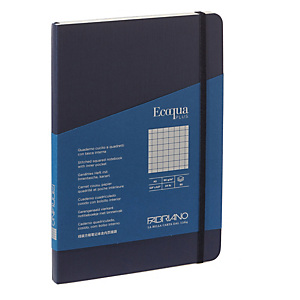 FABRIANO Taccuino EcoQua Plus - con elastico - rilegatura cucita - A5 - 5 mm - 80 fogli - blu scuro