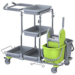 FALPI Carrello per pulizie Smart 6 con pressa in plastica, 69 x 122 x 104 cm, Grigio/Lime