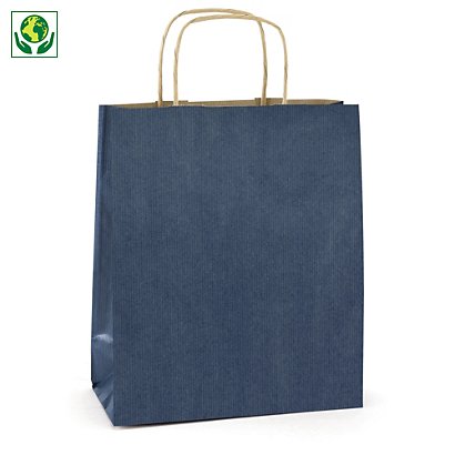 Farebné papierové tašky so zakrútenými uškami 320x390x170 mm, modré | RAJA - 1