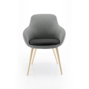 Fauteuil d'accueil Marit Tissu gris, coussin anthracite - 4 pieds bois naturel Fauteuil d'accueil Marit Tissu gris, coussin anthracite - 4 pieds bois naturel