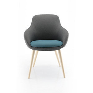 Fauteuil d'accueil Marit Tissu gris, coussin anthracite - 4 pieds bois naturel Fauteuil d'accueil Marit Tissu gris, coussin anthracite - 4 pieds bois naturel