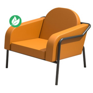 Fauteuil d'accueil Medso "L" en simili-cuir Orange - pieds métal Noir Fauteuil d'accueil Medso "L" en simili-cuir Orange - pieds métal Noir