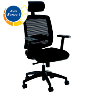 Fauteuil de bureau Malice Maille Tissu Noir Hauteur réglable - Accoudoirs Dossier Appui-tête Roulette Fauteuil de bureau Malice Maille Tissu Noir Hauteur réglable - Accoudoirs Dossier Appui-tête Roulette