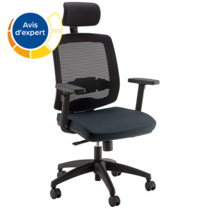 Fauteuil de bureau Malice Tissu Gris Maille Noir Hauteur réglable - Accoudoirs Dossier Appuie-tête Roulettes