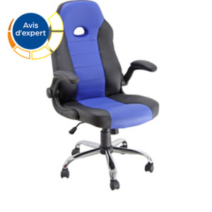 Fauteuil de bureau Marlon Similicuir Noir Bleu Hauteur réglable - Accoudoirs Dossier Roulettes Fauteuil de bureau Marlon Similicuir Noir Bleu Hauteur réglable - Accoudoirs Dossier Roulettes
