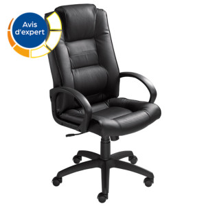 Fauteuil CAPITAL Croûte de cuir Noir Hauteur réglable - Accoudoirs Dossier Appuie-tête Roulette Fauteuil CAPITAL Croûte de cuir Noir Hauteur réglable - Accoudoirs Dossier Appuie-tête Roulette