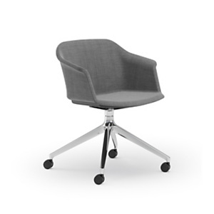 Fauteuil visiteur Ava - Tissu Gris piètement à roulettes Chrome