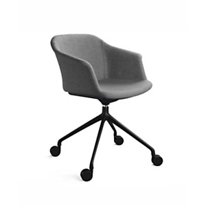 Fauteuil visiteur Ava - Tissu Gris piètement à roulettes Noir