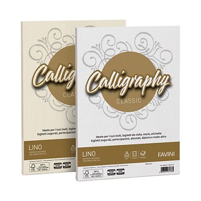 FAVINI Carta Calligraphy Lino - A4 - 200 gr - bianco 01  - conf. 50 fogli - 1