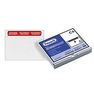 FAVORIT Busta adesiva Speedy Doc - con stampa ''contiene documenti'' - C6 (16,5 x 11 cm) - PPL/PE - trasparente  - conf. 100 pezzi