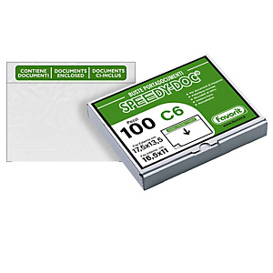 FAVORIT Busta adesiva Speedy Doc - con stampa CONTIENE DOCUMENTI - formato C6 (165x110 mm) - Favorit - conf. 100 pezzi FAVORIT Busta adesiva Speedy Doc - con stampa CONTIENE DOCUMENTI - formato C6 (165x110 mm) - Favorit - conf. 100 pezzi