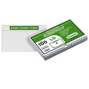 FAVORIT Busta adesiva Speedy Doc - con stampa "contiene documenti" - LD (23 x 11 cm) - PPL/PE - trasparente - conf. 100 pezzi FAVORIT Busta adesiva Speedy Doc - con stampa "contiene documenti" - LD (23 x 11 cm) - PPL/PE - trasparente - conf. 100 pezzi