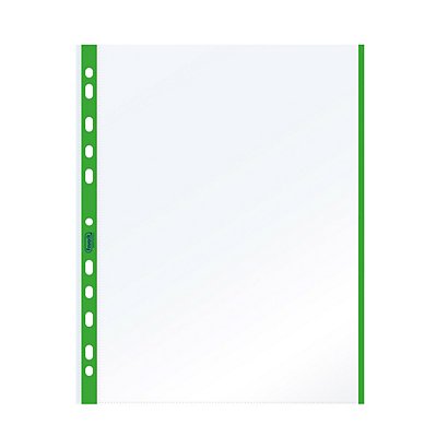 FAVORIT Busta a foratura universale Linear, 21 x 29,7 (A4), PPL, Spessore Medio, Finitura Ruvida, Trasparente con bordo verde (confezione 10 pezzi) - 1