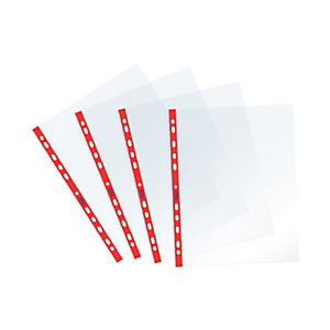 FAVORIT Busta a foratura universale Sprint, 22 x 30 cm (A4), Polipropilene, Spessore Medio, Finitura Liscia, Trasparente con bordo rosso (confezione 25 pezzi)