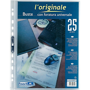 FAVORIT Buste a foratura universale con finitura liscia in PPL "L'originale" - F.to utile cm 22 x 30 - Spessore 150 micron (confezione 25 pezzi) FAVORIT Buste a foratura universale con finitura liscia in PPL "L'originale" - F.to utile cm 22 x 30 - Spessore 150 micron (confezione 25 pezzi)