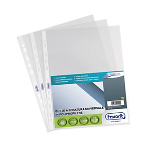 FAVORIT Buste a foratura universale con finitura liscia - Spessore 70 micron - F.to utile cm 22 x 30 (confezione 50 pezzi) FAVORIT Buste a foratura universale con finitura liscia - Spessore 70 micron - F.to utile cm 22 x 30 (confezione 50 pezzi)