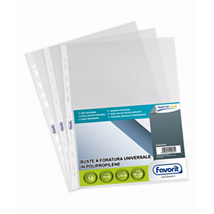 FAVORIT Buste a perforazione universale Superior, A3 (30 x 42 cm), Polipropilene finitura liscia, Trasparente (confezione 10 pezzi) FAVORIT Buste a perforazione universale Superior, A3 (30 x 42 cm), Polipropilene finitura liscia, Trasparente (confezione 10 pezzi)