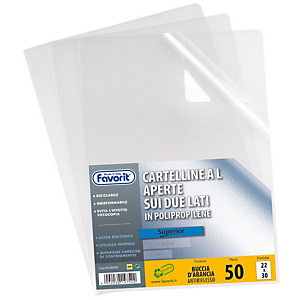 FAVORIT Buste a "L" Pratic - Spessore 105 micron - Colore trasparente - Finitura goffrata (confezione 50 pezzi) FAVORIT Buste a "L" Pratic - Spessore 105 micron - Colore trasparente - Finitura goffrata (confezione 50 pezzi)