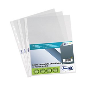 FAVORIT Superior Busta a foratura universale, A4, Polipropilene, Liscia, 11 fori, Trasparente (confezione 50 pezzi) FAVORIT Superior Busta a foratura universale, A4, Polipropilene, Liscia, 11 fori, Trasparente (confezione 50 pezzi)