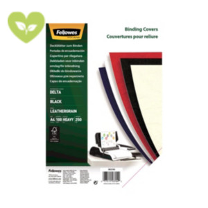 FELLOWES Copertina per rilegatura Delta A4, Cartoncino goffrato similpelle 250 g/m², Nero (confezione 100 pezzi) FELLOWES Copertina per rilegatura Delta A4, Cartoncino goffrato similpelle 250 g/m², Nero (confezione 100 pezzi)