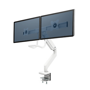 Fellowes Eppa Brazo para monitor doble con travesaño, amortiguación a gas, hasta 32 pulgadas, hasta 8 Kg, blanco, 9909401 Fellowes Eppa Brazo para monitor doble con travesaño, amortiguación a gas, hasta 32 pulgadas, hasta 8 Kg, blanco, 9909401