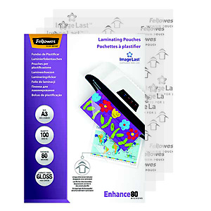 Fellowes Fundas de plastificación, A3, 80 micras, brillo Fellowes Fundas de plastificación, A3, 80 micras, brillo