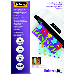 Fellowes Fundas de plastificación autoadhesivas A4 80 micras brillo 100 unid Fellowes Fundas de plastificación autoadhesivas A4 80 micras brillo 100 unid