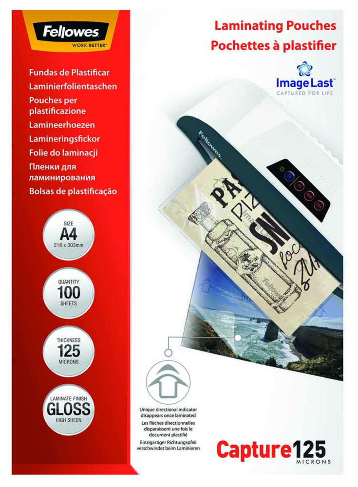 Fellowes Pochettes de plastification ImageLast A4 - Epaisseur : 125 microns par face - Boîte de 100