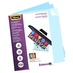 FELLOWES Pouches per plastificatrice a caldo Enhance80, A3, Finitura Lucida e Retro adesivo, 80 µm (confezione 100 pezzi) FELLOWES Pouches per plastificatrice a caldo Enhance80, A3, Finitura Lucida e Retro adesivo, 80 µm (confezione 100 pezzi)