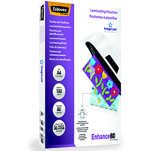 FELLOWES Pouches per plastificatrice a caldo Enhance80, A4, Finitura Lucida, 80 µm (confezione 100 pezzi) FELLOWES Pouches per plastificatrice a caldo Enhance80, A4, Finitura Lucida, 80 µm (confezione 100 pezzi)