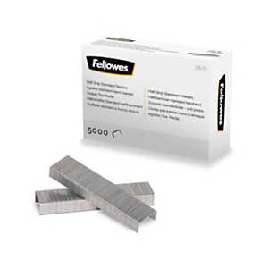 FELLOWES Punti metallici per cucitrice passo 26/6, Mezza striscia (confezione 5.000 pezzi) FELLOWES Punti metallici per cucitrice passo 26/6, Mezza striscia (confezione 5.000 pezzi)
