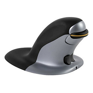 Fellowes Souris verticale ergonomique Penguin, ambidextre, sans fil, taille moyenne, 2,4 GHz, noir et argent