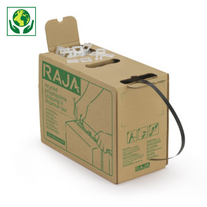 Feuillard polypropylène 97 % recyclé en boîte distributrice Raja