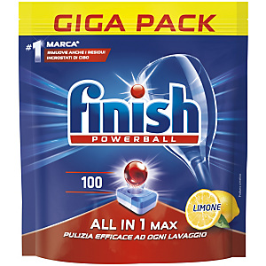 Finish Detersivo concentrato per lavastoviglie in pastiglie All in 1 MAX, Profumo limone (confezione 100 pastiglie) Finish Detersivo concentrato per lavastoviglie in pastiglie All in 1 MAX, Profumo limone (confezione 100 pastiglie)
