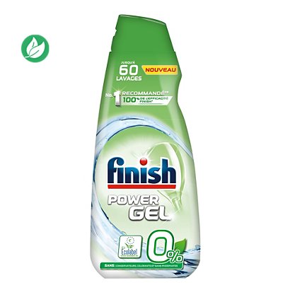 Finish Power Gel 0% Ecolabel, détergent pour lave-vaisselle, flacon 900 ml