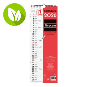 FINOCAM Calendario anual de pared 2026, formato largo, 155 x 430 mm, castellano FINOCAM Calendario anual de pared 2026, formato largo, 155 x 430 mm, castellano