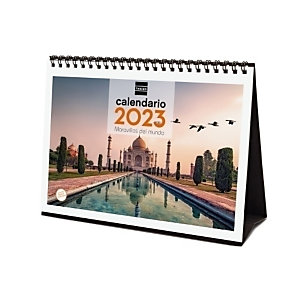 FINOCAM Calendario anual de sobremesa 2023, mes vista, para escribir, 210 x 150 mm, Maravillas del mundo, castellano