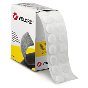 Fixation adhésive VELCRO pour charges légères en boîte distributrice 200 pastilles blanc 3 mm