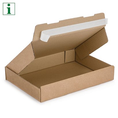 Flat brown postal boxes with an adhesive strip, 430x310x50mm