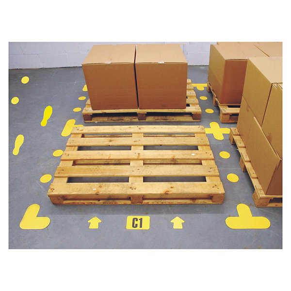 Floor signal markers walkways foot sign, yellow, pack of 10 - 3