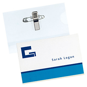 Funda rígida de identificación con imperdible y pinza, PVC, horizontal, 90 x 54 mm, transparente Funda rígida de identificación con imperdible y pinza, PVC, horizontal, 90 x 54 mm, transparente