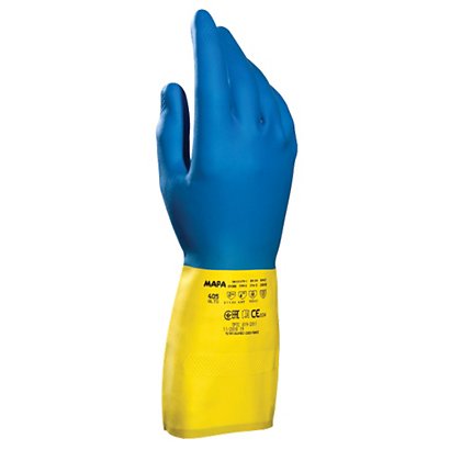 Gants protection chimique Mapa Alto 405 Activated bleu/jaune taille 8, lot de 10 paires